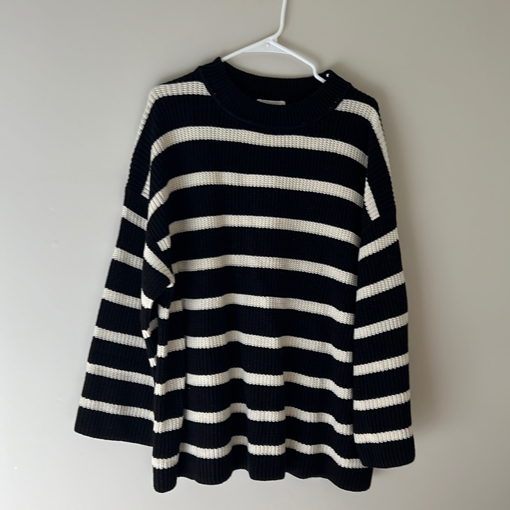 Black and white striped knit sweater